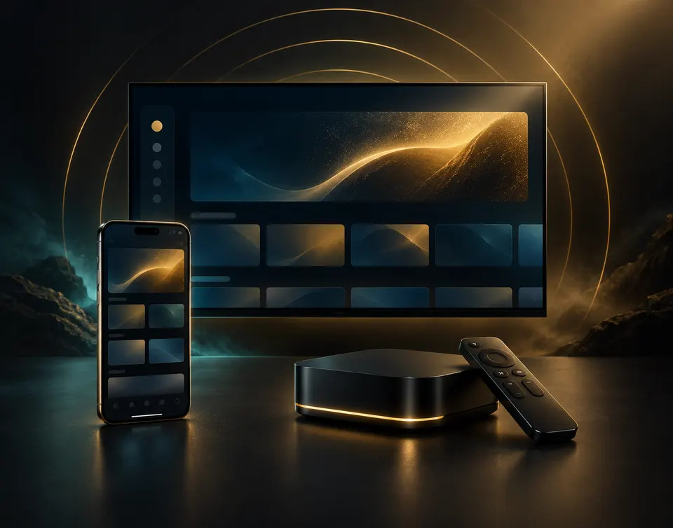 GoldenOTT on a TV, phone and set-top box