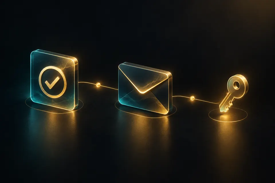 Illustration of payment verification, confirmation and access delivery steps